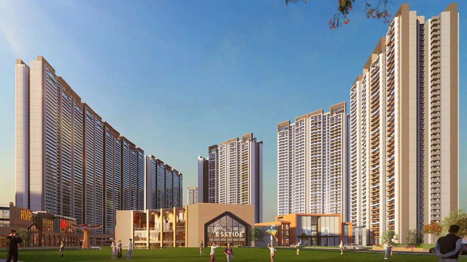 Artist's impression of high-rise residential towers around a landscaped central green. A different Prestige project, not Sector 92.